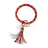 Rainbery Multiful Tassel Keychain Enamel PU Leather O Key Chain Monogram Circle Wristlet Keychain For Women Girls - menochic